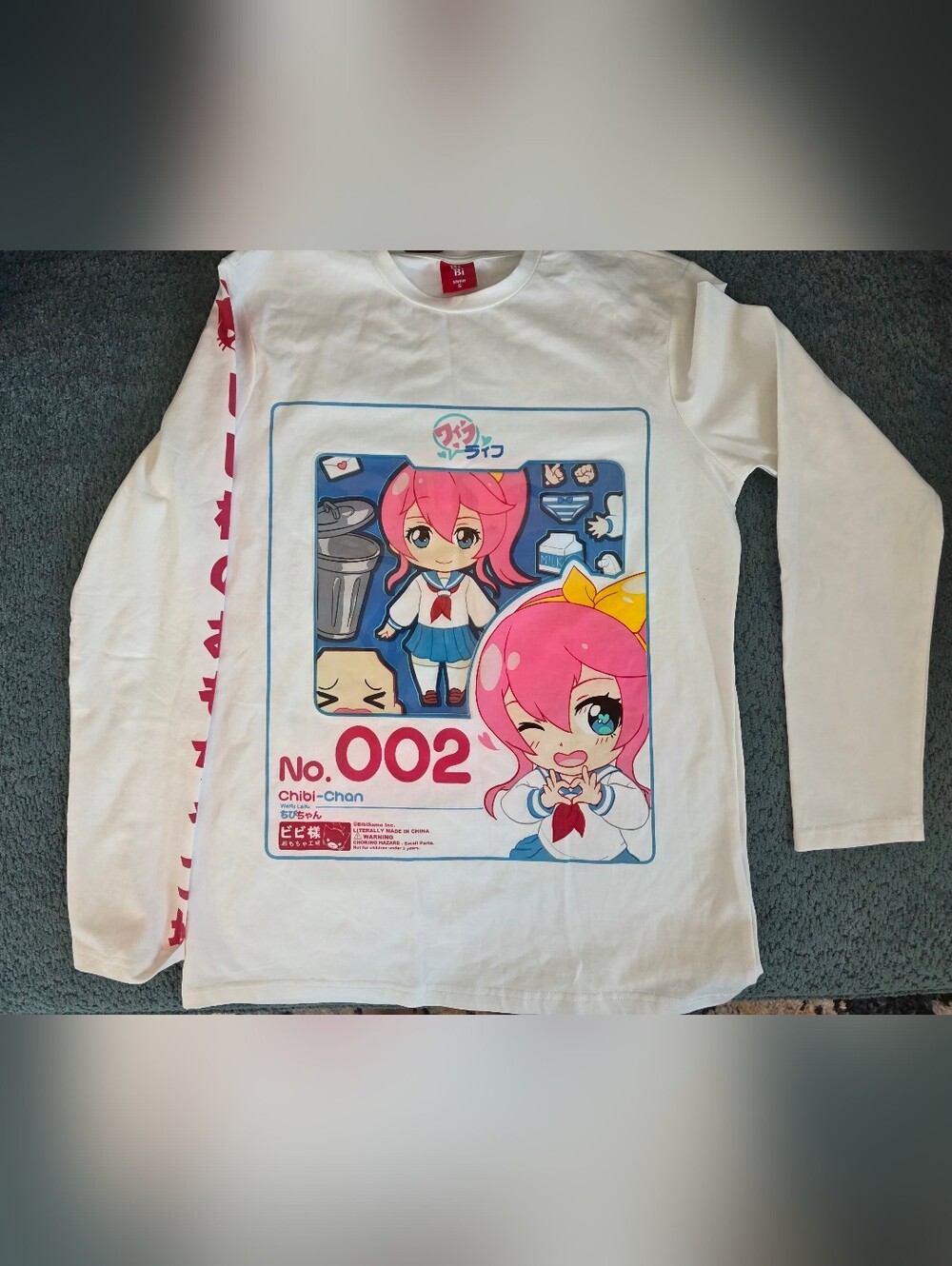 Sama Teen White Long-Sleeve Anime Graphic Tee with Pink Characters Size S